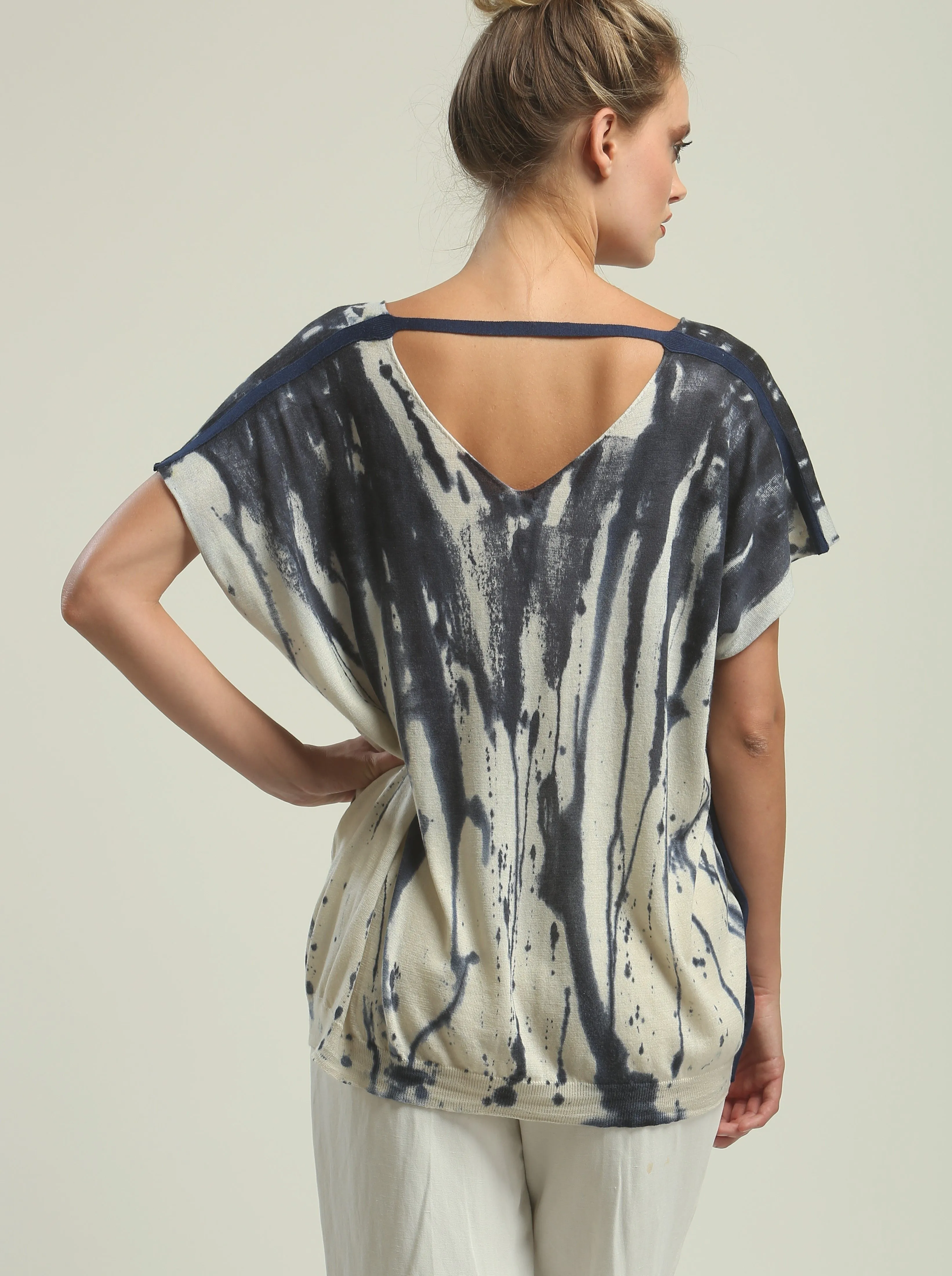 Hand Painted V neck Poncho Tee