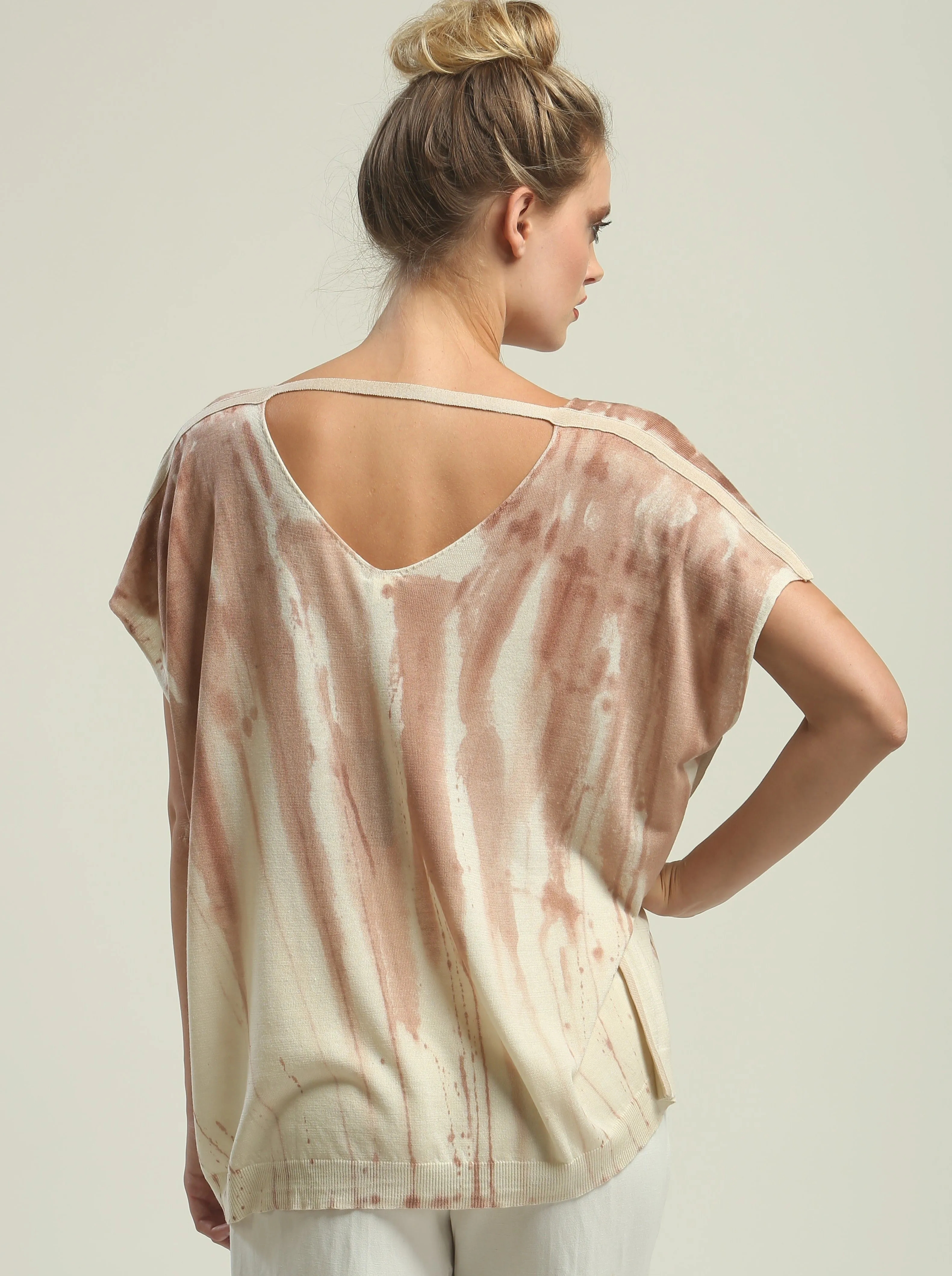 Hand Painted V neck Poncho Tee