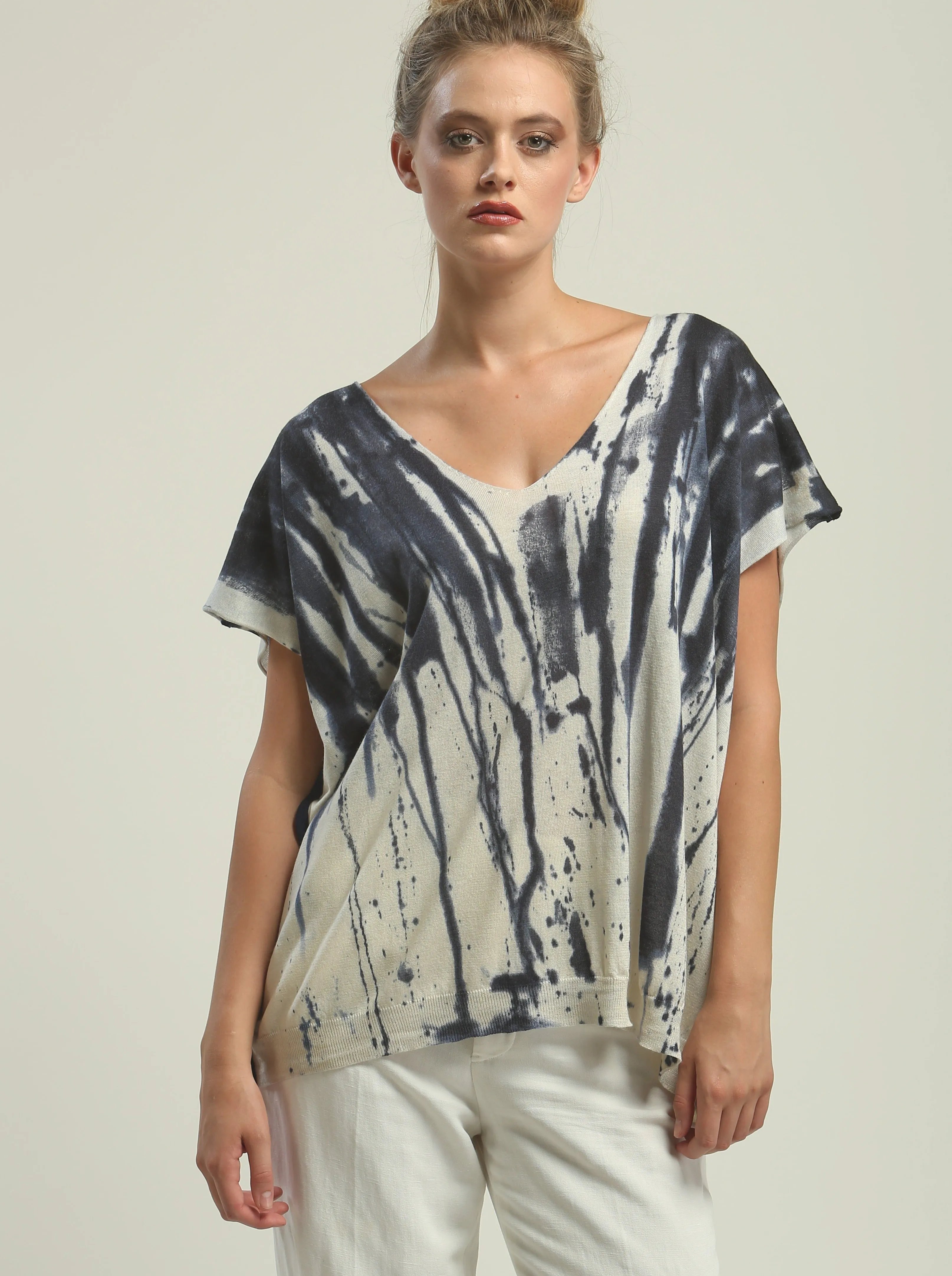 Hand Painted V neck Poncho Tee