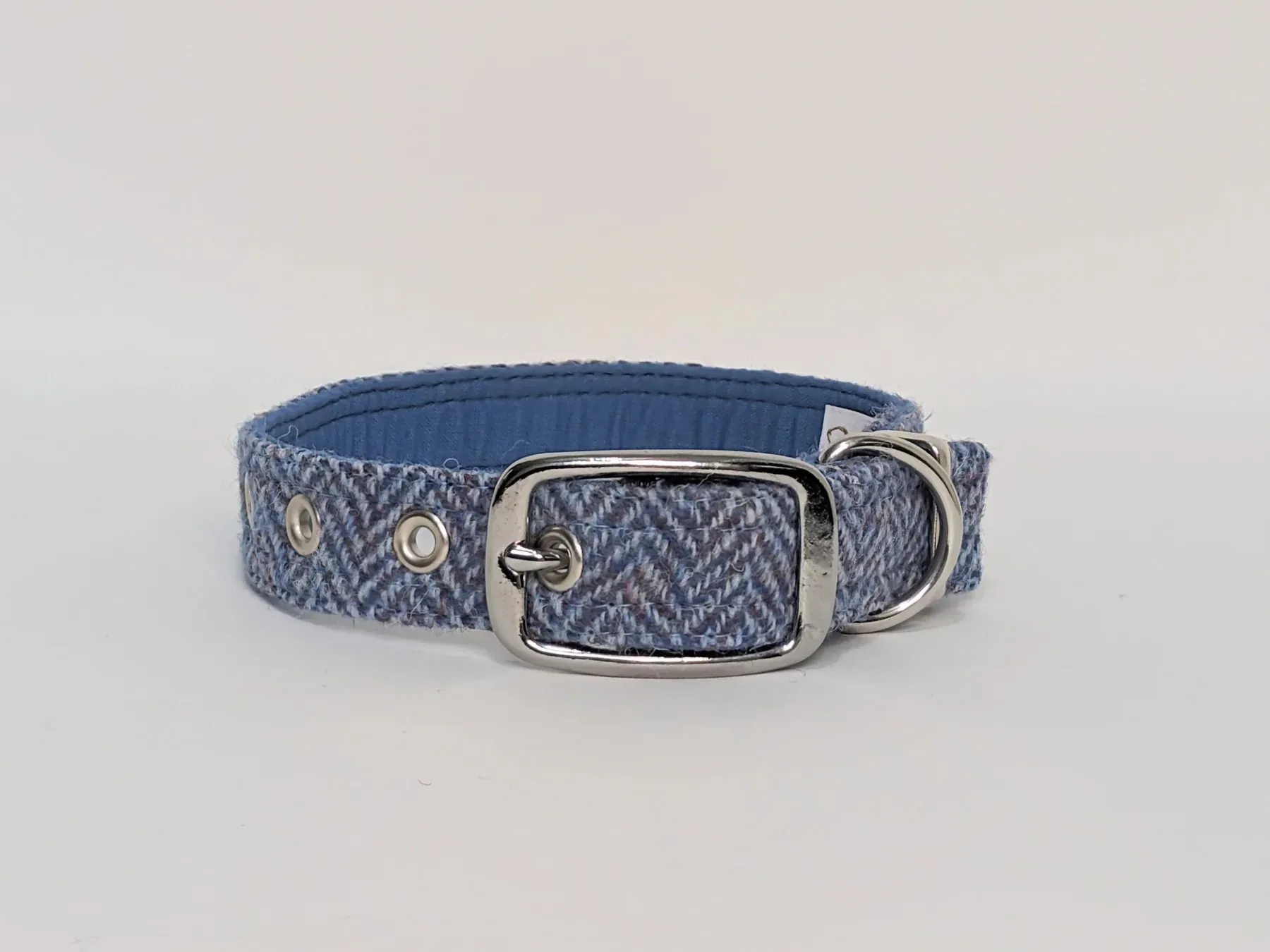 Harris Tweed Blue Herringbone Buckle Dog Collar