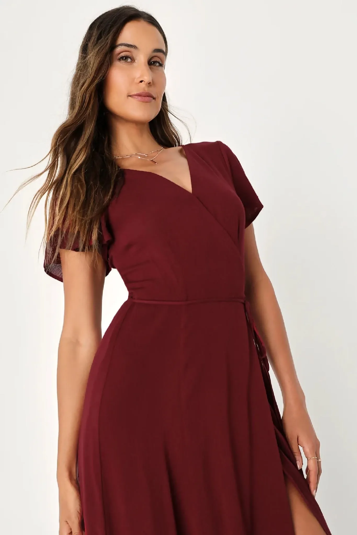 Heart of Marigold Burgundy Wrap Maxi Dress