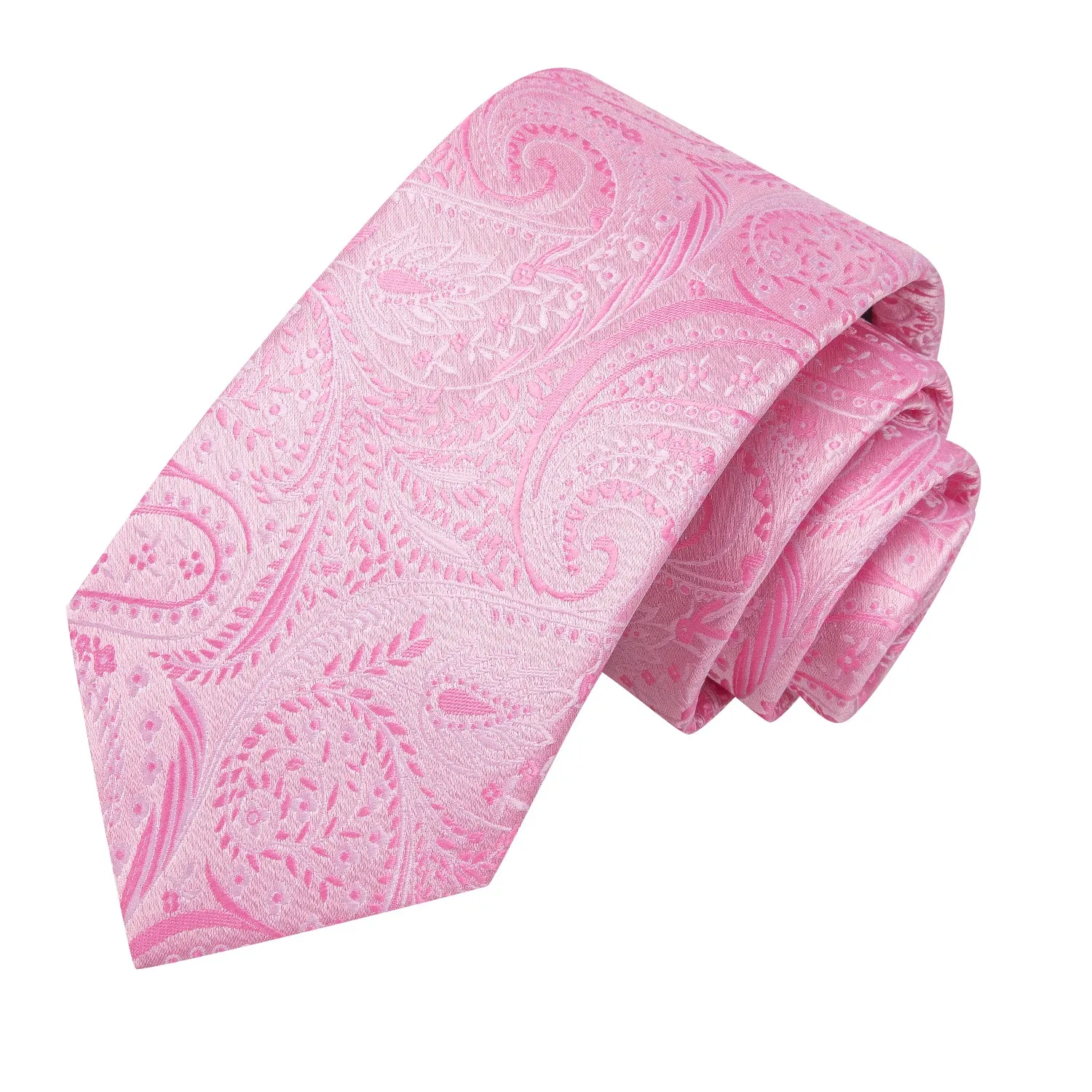 Hi-Tie Baby Pink Paisley 67" Extra Long Tie Handkerchief Cufflinks Set