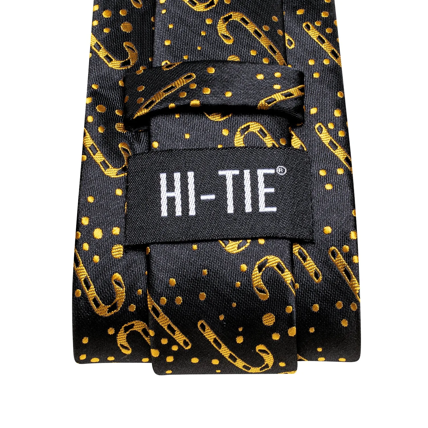 Hi-Tie Black Golden Christmas Cane Necktie Pocket Square Cufflinks Set