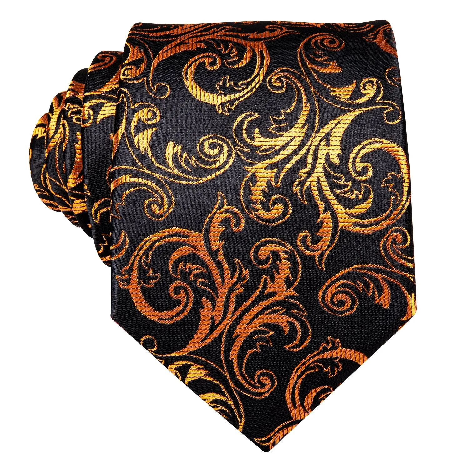 Hi-Tie Black Golden Paisley Tie Pocket Square Cufflinks Set