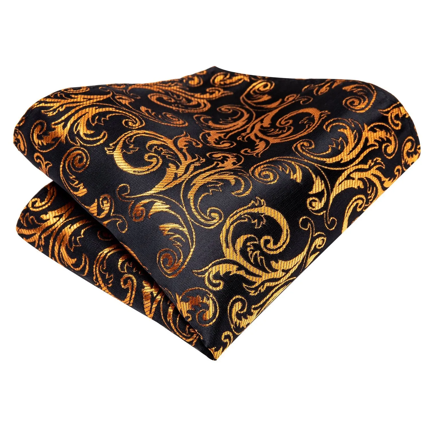 Hi-Tie Black Golden Paisley Tie Pocket Square Cufflinks Set