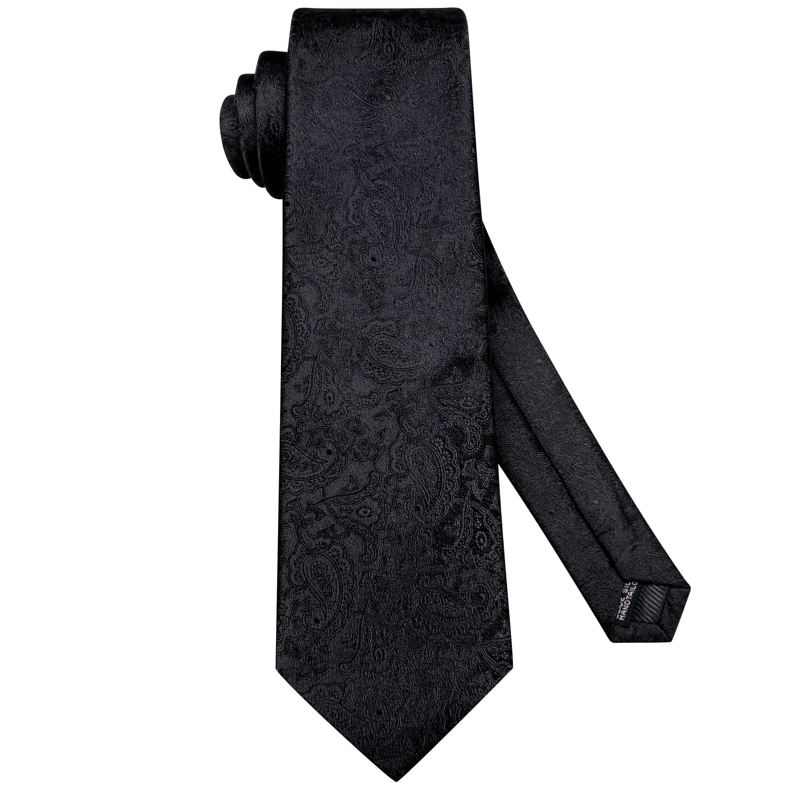 Hi-Tie Black Paisley Silk Mens Tie Handkerchief Cufflinks Set