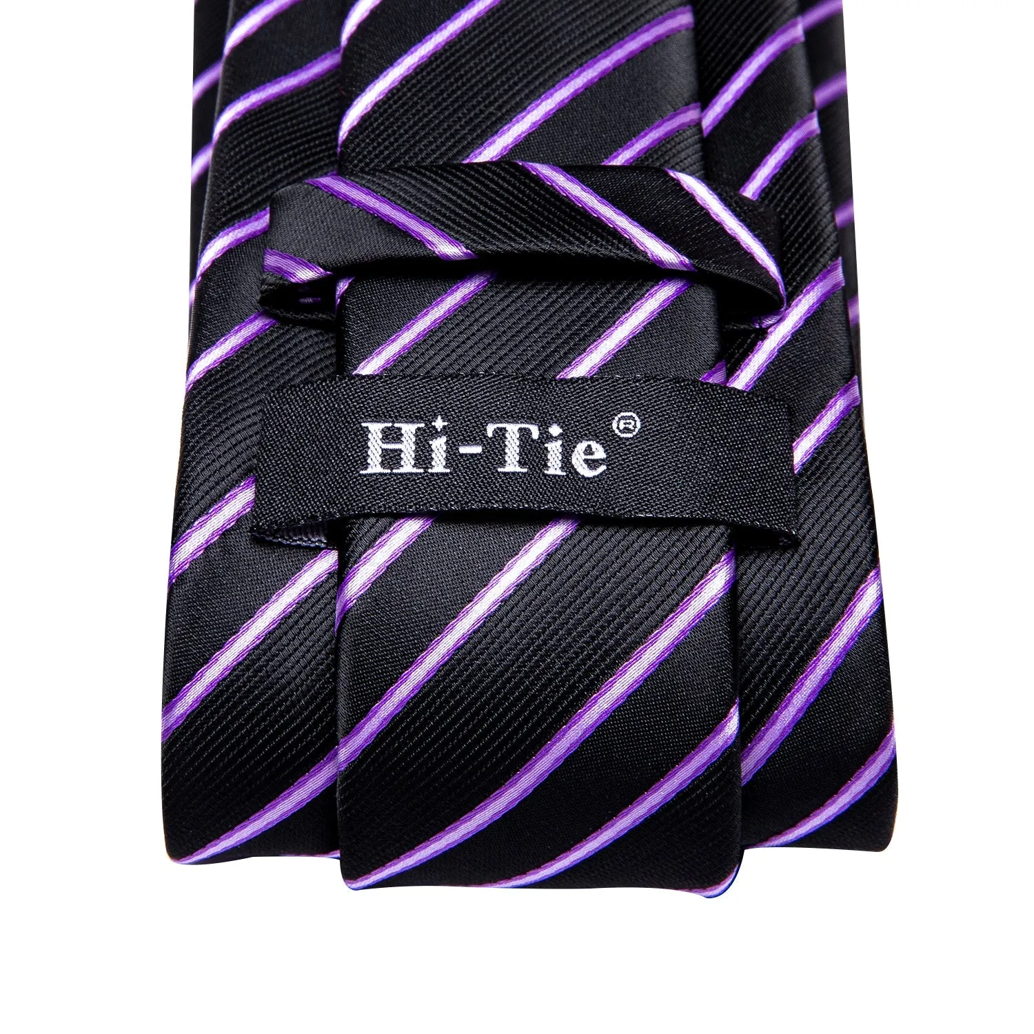 Hi-Tie Black Pink Striped Tie Pocket Hanky Cufflinks Wedding Brooch.