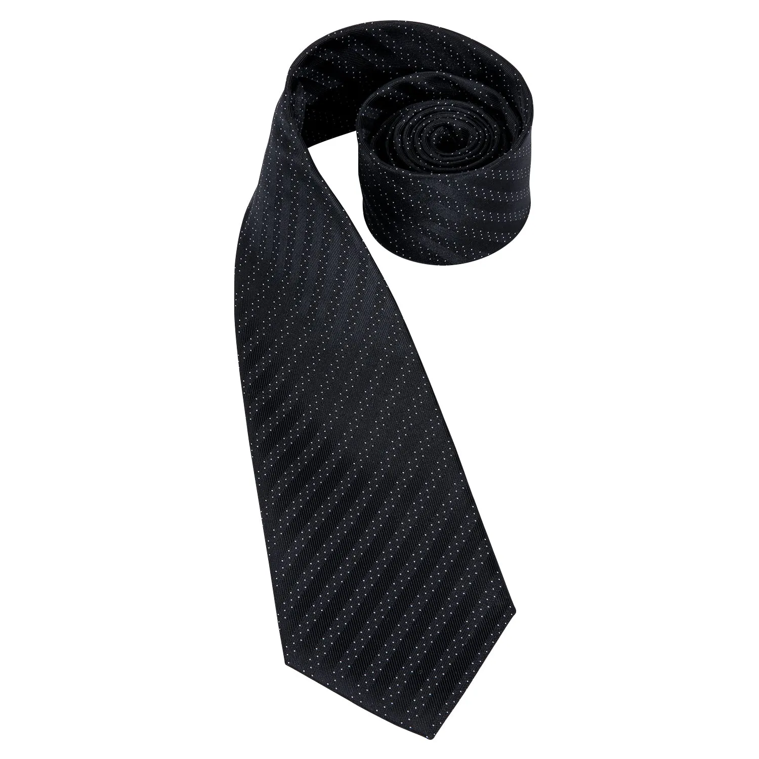 Hi-Tie Black Polka Dot Striped Men's Tie Pocket Square Cufflinks Set