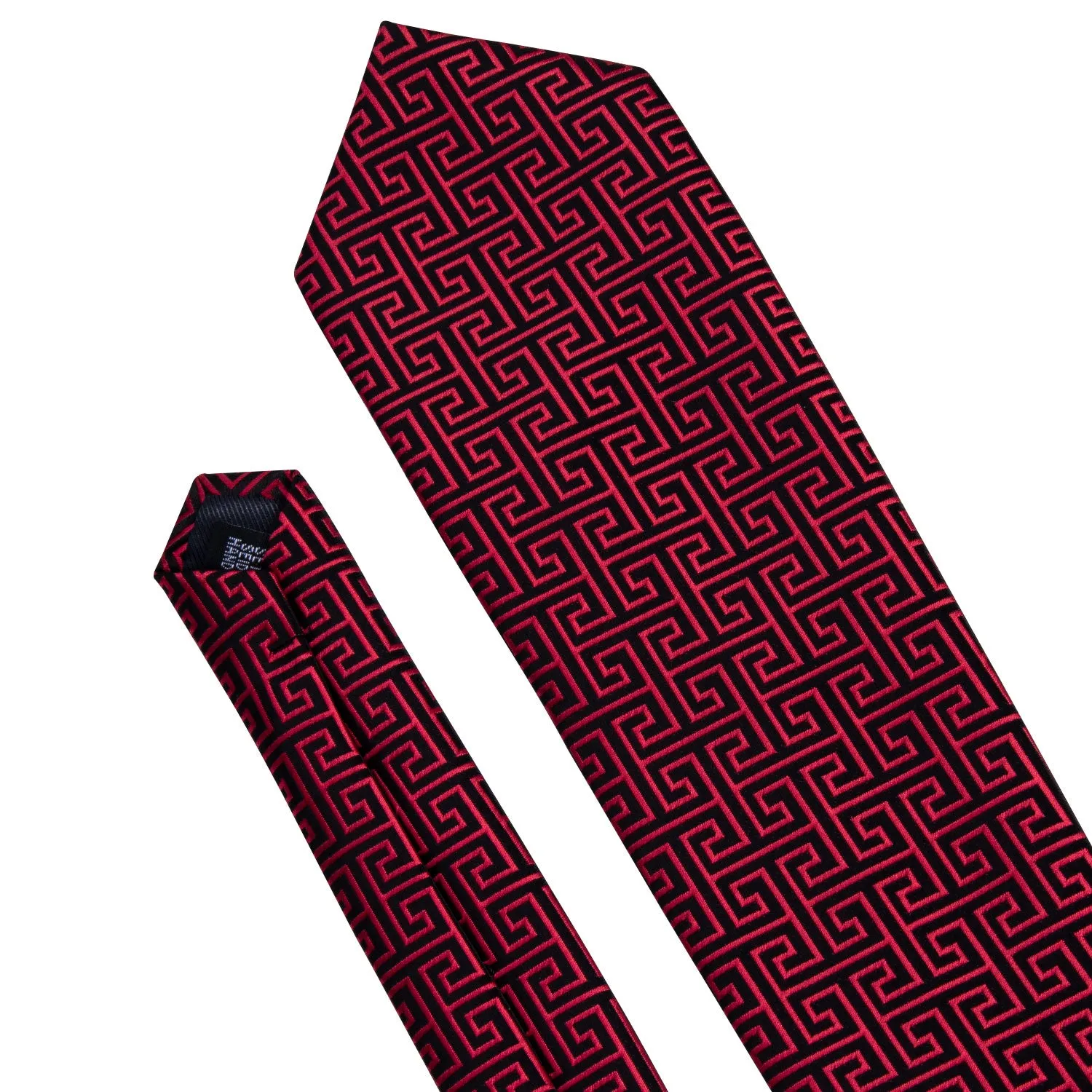 Hi-Tie Black Red Geometric Novelty Silk Men's Tie Hanky Cufflinks Set