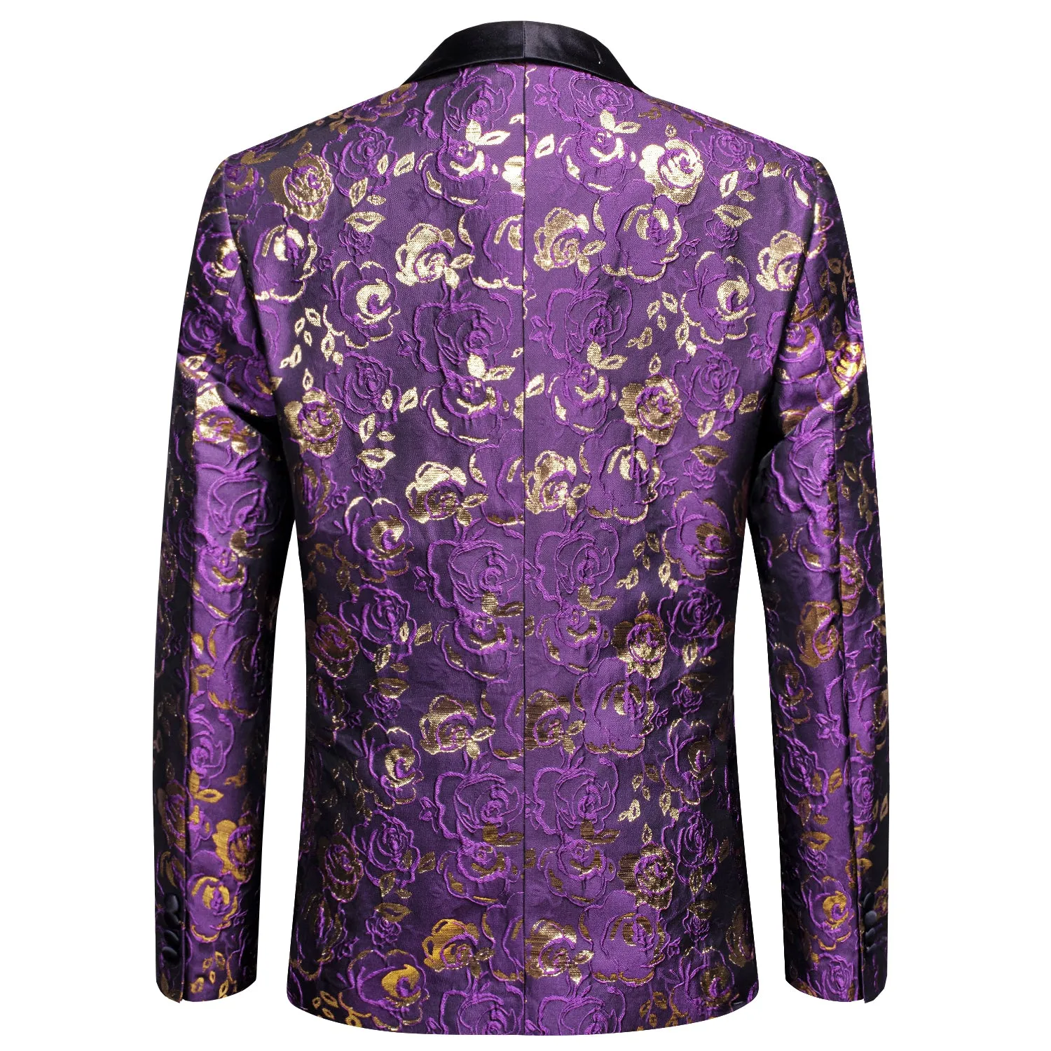 Hi-Tie Black Shawl Lapel Luxury Purple Champagne Floral Men's Suit Set