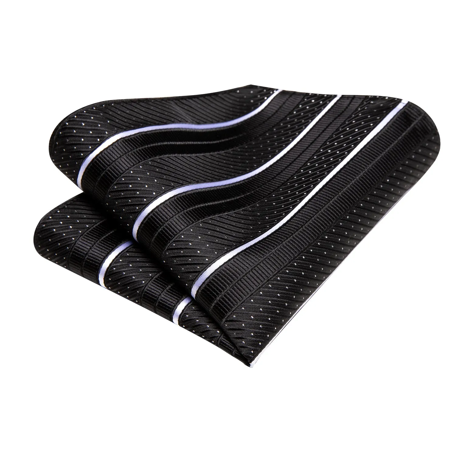 Hi-Tie Black Strip with White Dot 67 Inches Extra Long Necktie Pocket Square Cufflinks Set