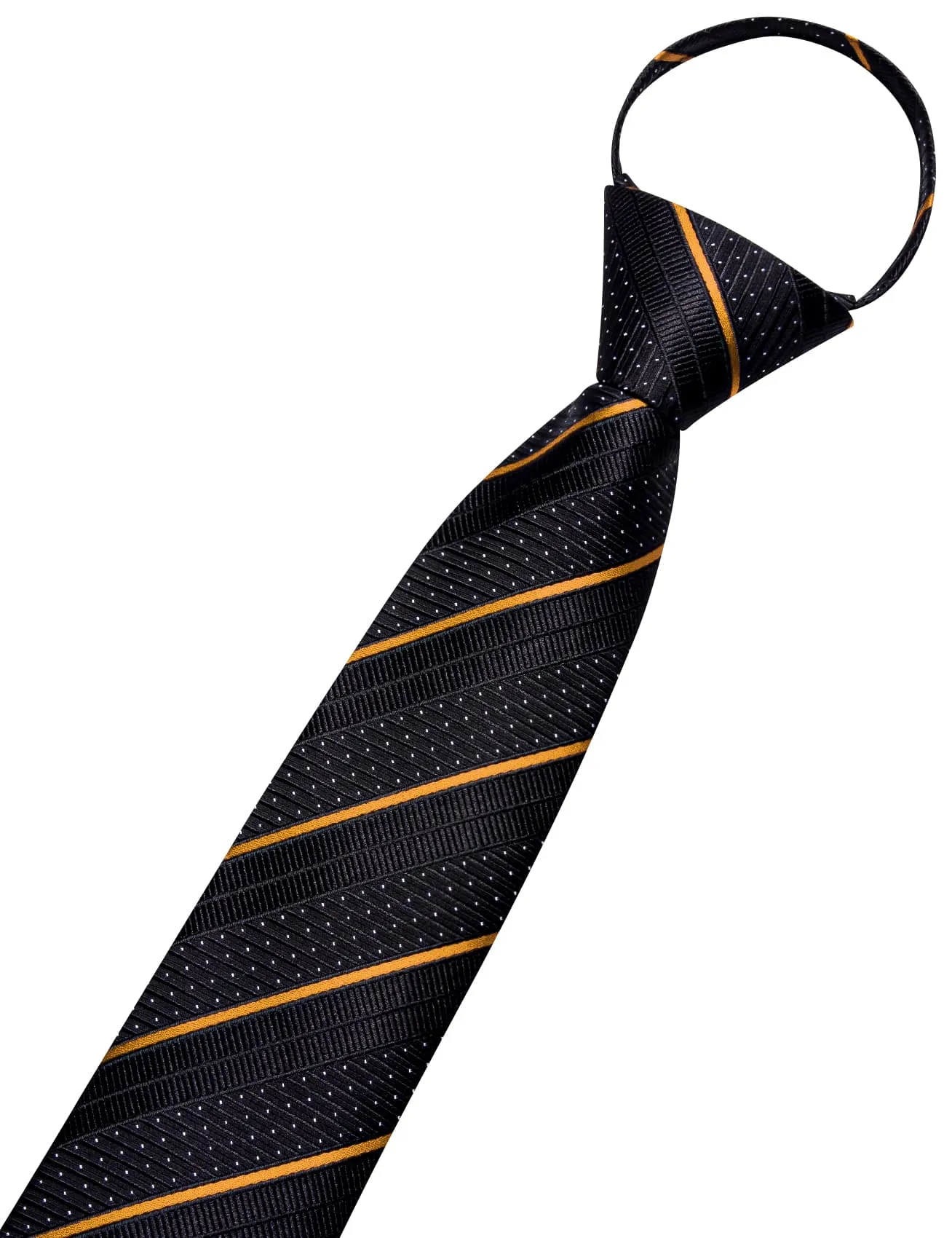 Hi-Tie Black Tie White Dots Gold Stripes Mens Novelty Pre-Tied Tie Set