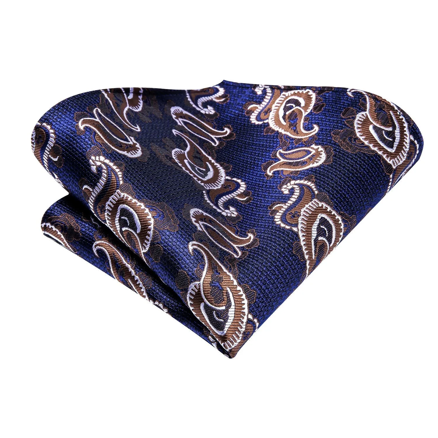 Hi-Tie Blue Brown Paisley Tie Hanky Cufflinks Set with Wedding Brooch