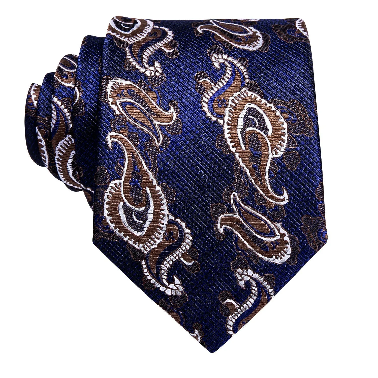 Hi-Tie Blue Brown Paisley Tie Hanky Cufflinks Set with Wedding Brooch