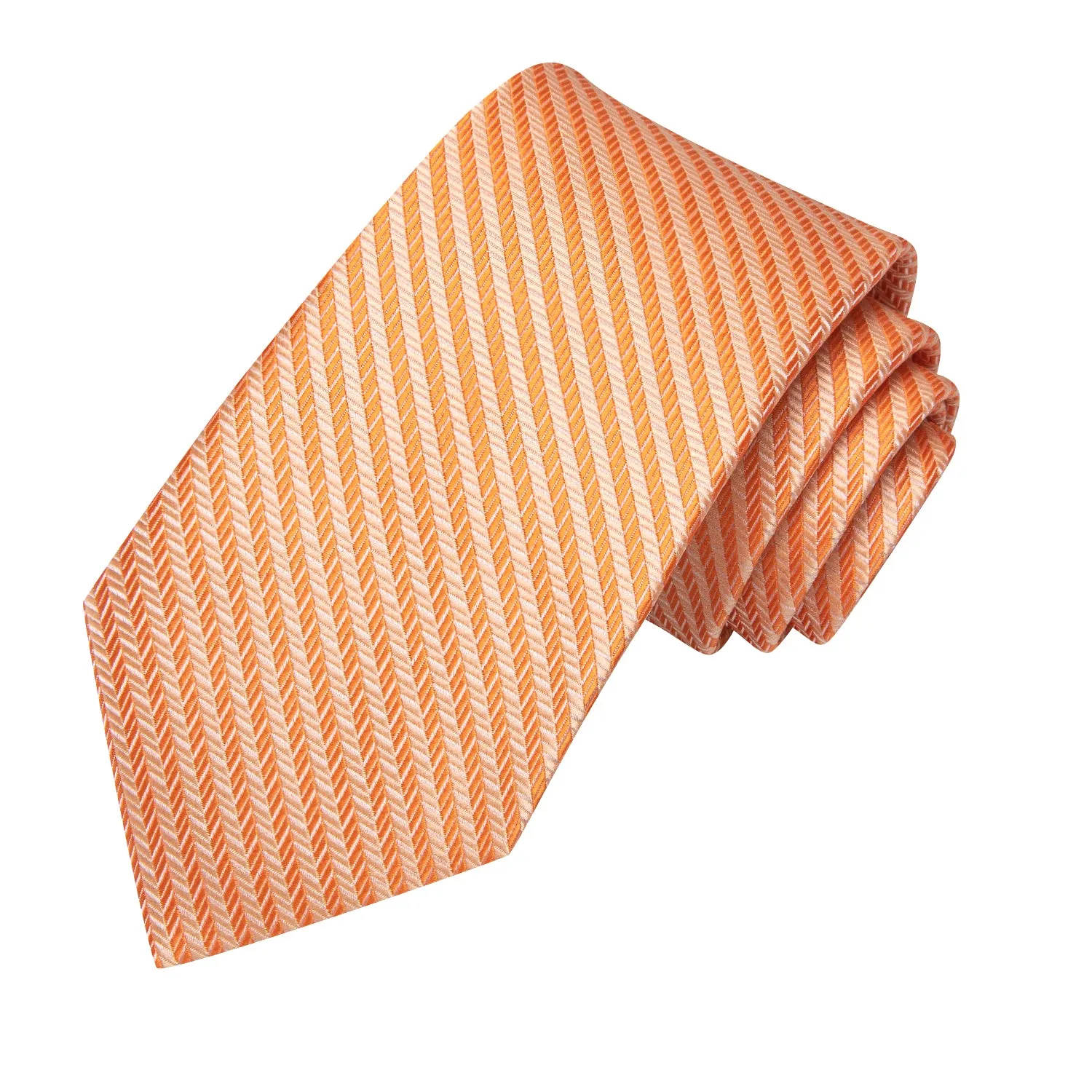 Hi-Tie Burnt Orange Striped Silk Necktie Pocket Square Cufflinks Set