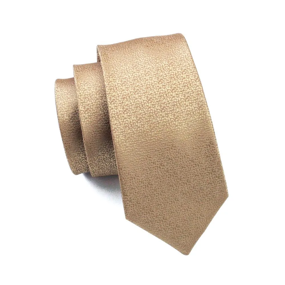 Hi-Tie Champagne Golden Solid Men's Tie Hanky Cufflinks Gift Box Set