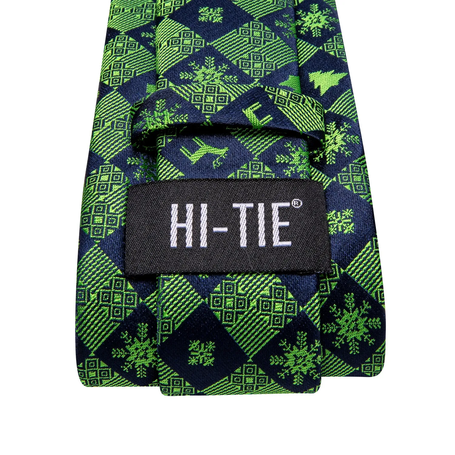 Hi-Tie Christmas Blue Green Novelty Tie Pocket Square Cufflinks Set