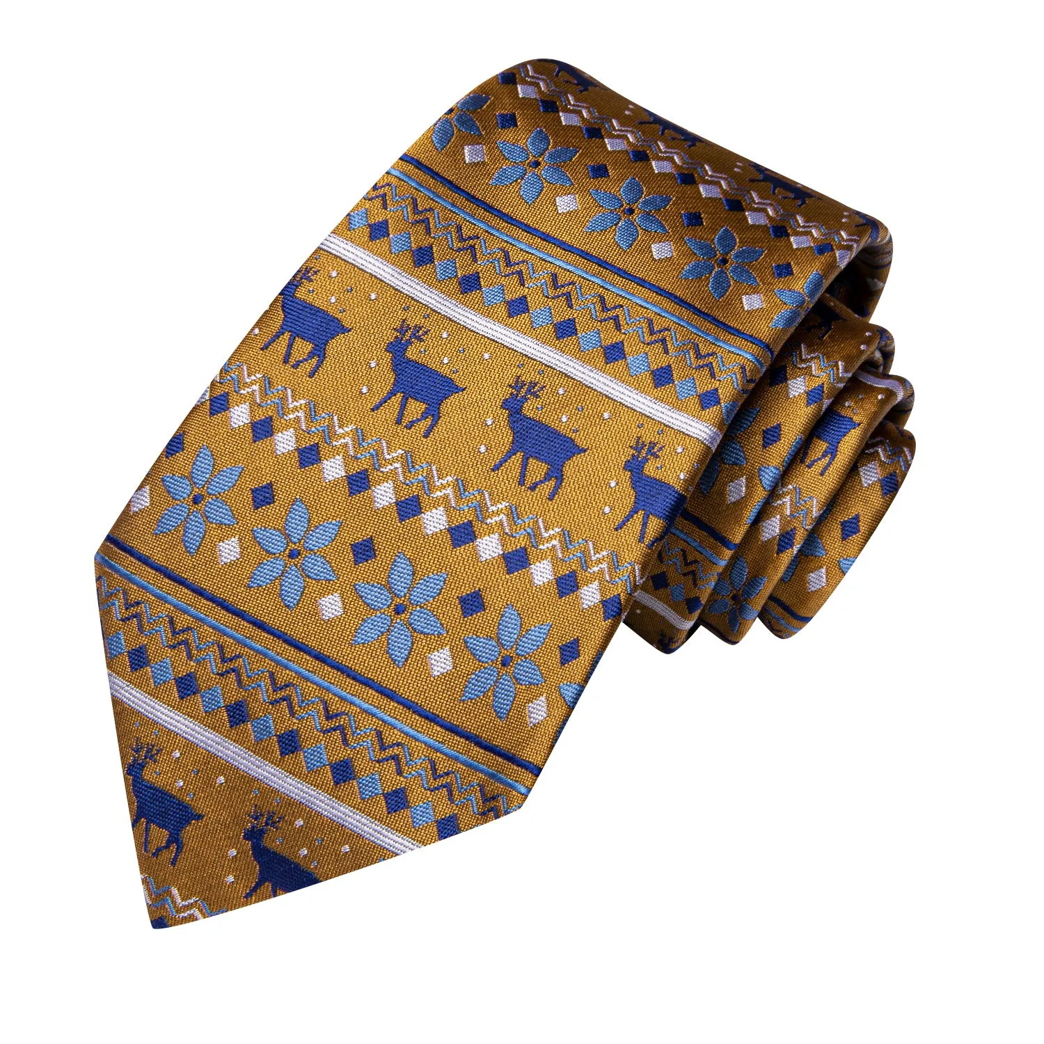 Hi-Tie Christmas Brown Novelty  Men's Tie Pocket Square Cufflinks Set