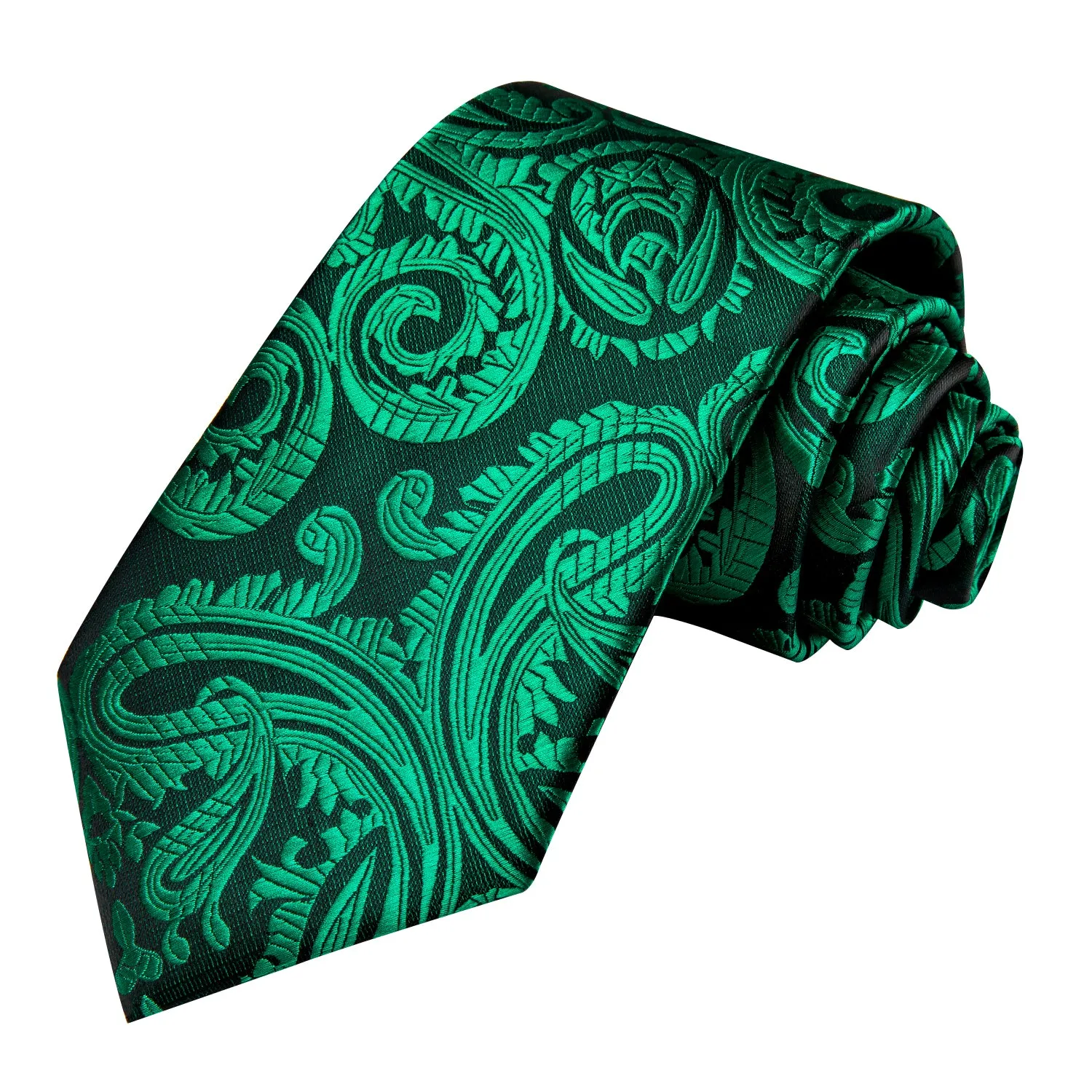 Hi-Tie Dark Green Men's Black Paisley Tie Pocket Square Cufflinks Set