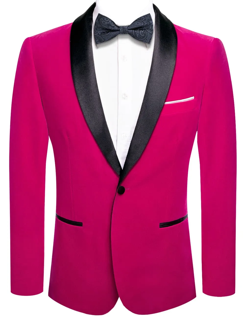 Hi-Tie Deep Pink Flannel Suit Black Shawl Lapel Men's Wedding Blazer