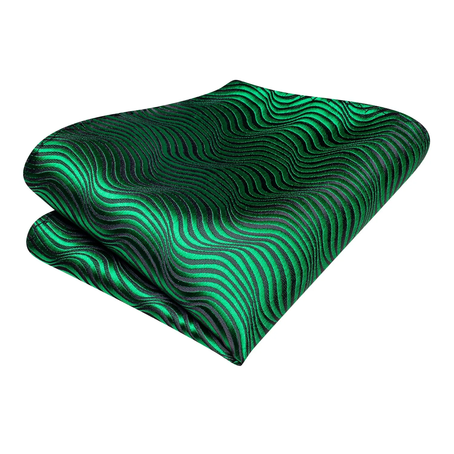 Hi-Tie Emerald Green Irregular Stripes Tie Pocket Square Cufflinks Set