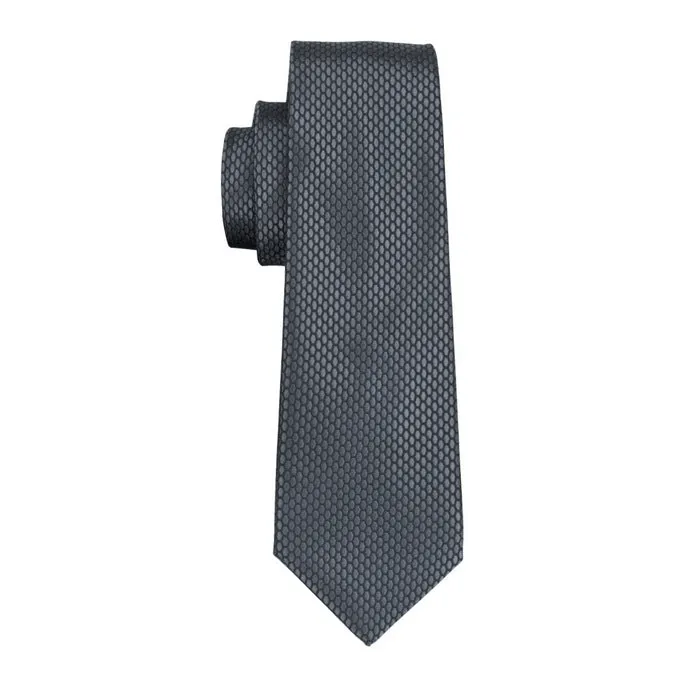 Hi-Tie Gray Black Neckties Geometric Tie Pocket Square Cufflinks Set