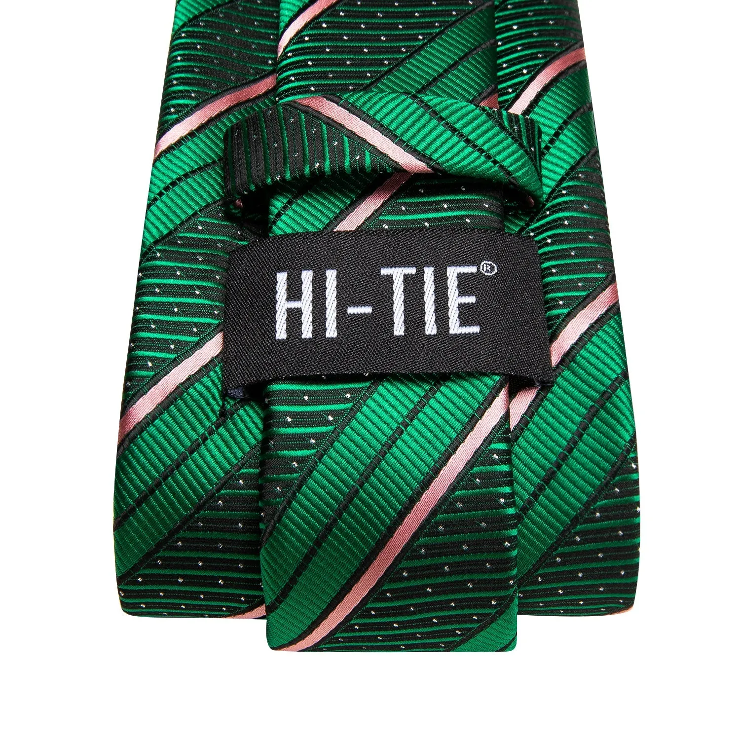 Hi-Tie Green Tie Pink Stripe White Dot 67 Inch Extra Long Necktie Set