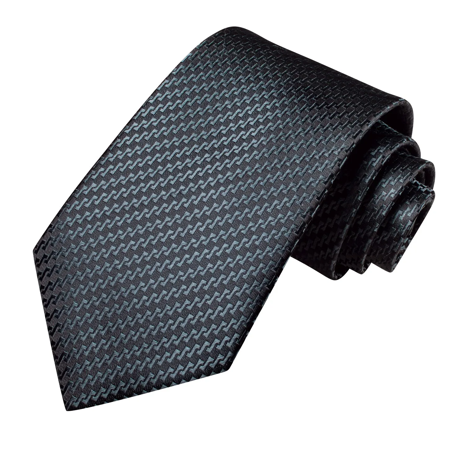 Hi-Tie Grey Black Irregular Strip Silk Tie Pocket Square Cufflinks Set