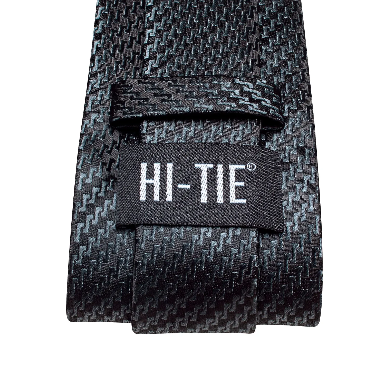 Hi-Tie Grey Black Irregular Strip Silk Tie Pocket Square Cufflinks Set