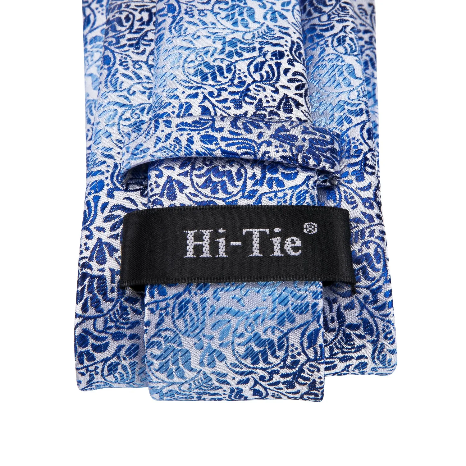 Hi-Tie Light Blue Tie Floral Necktie Pocket Square Cufflinks Sets