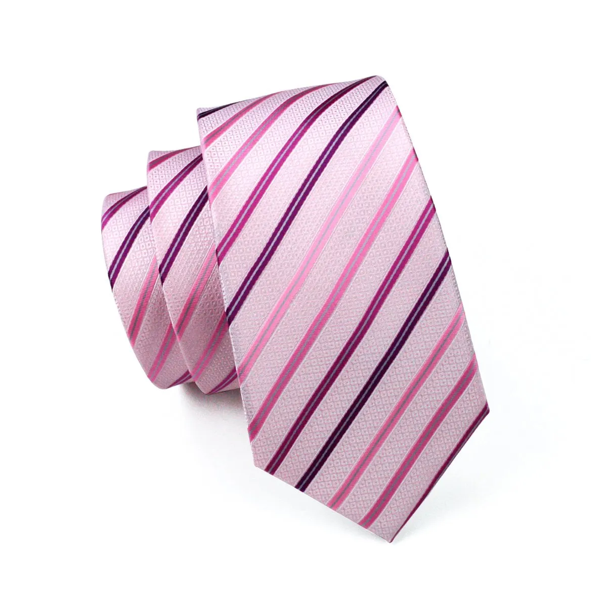 Hi-Tie Light Pink Necktie Striped Mens Tie Pocket Square Cufflinks Set