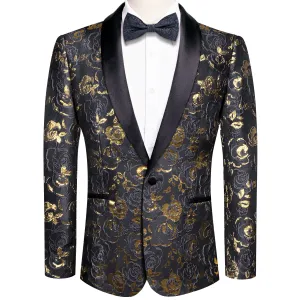 Hi-Tie Luxury Black Golden Floral Men's Suit Set