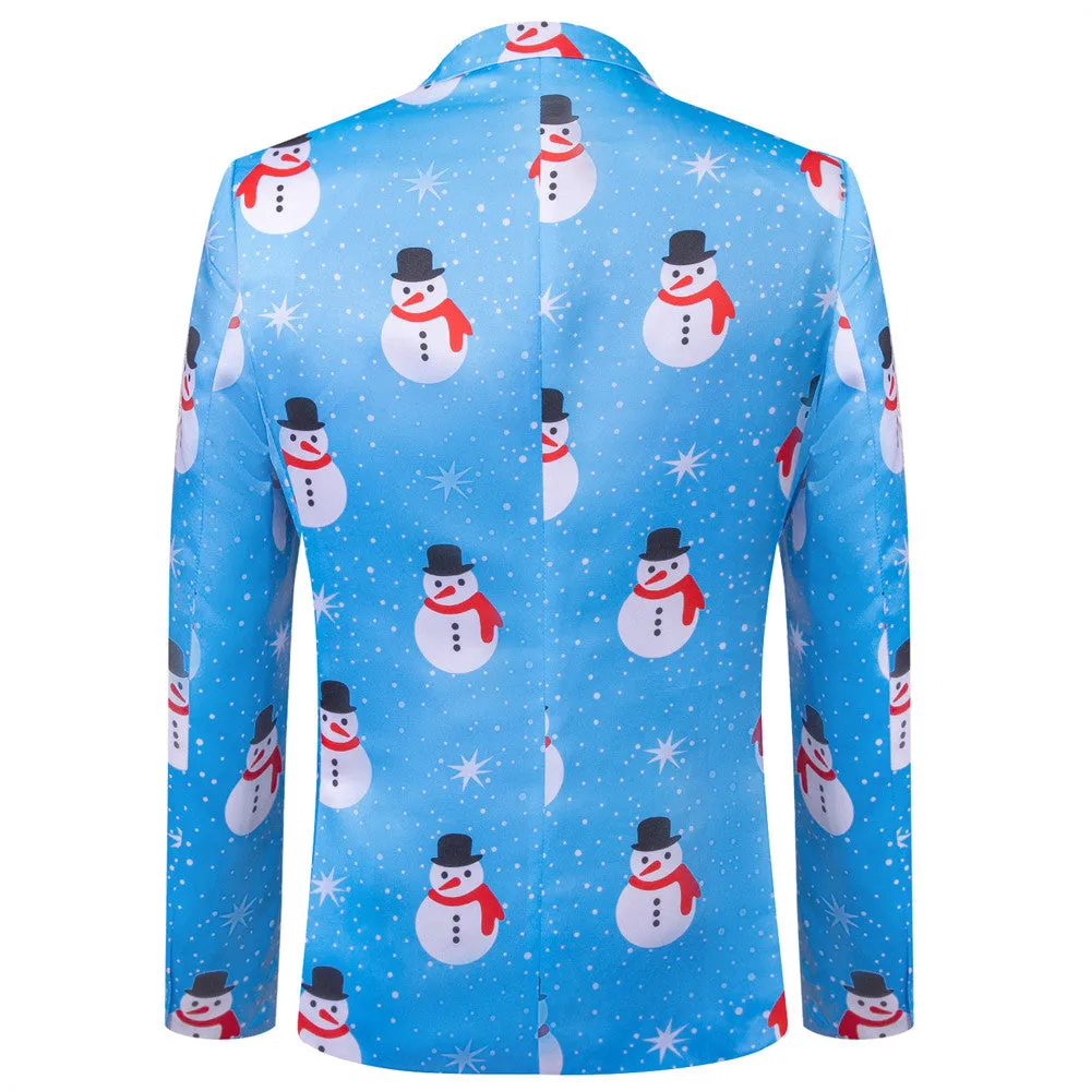 Hi-Tie Maya Blue Christmas Snowman Designer Silk Suit for Men