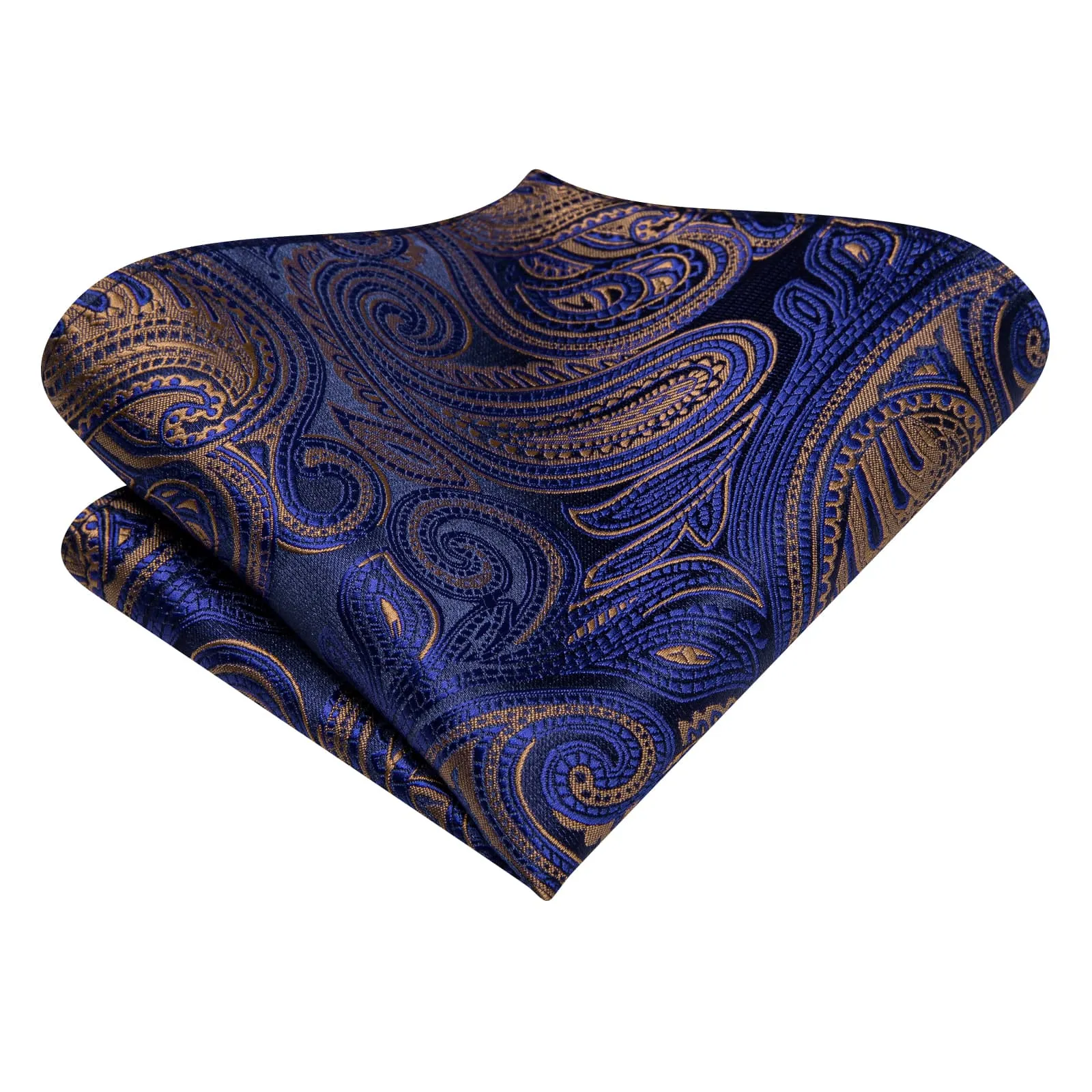 Hi-Tie Navy Blue Necktie Brown Paisley Tie Pocket Square Cufflinks Set