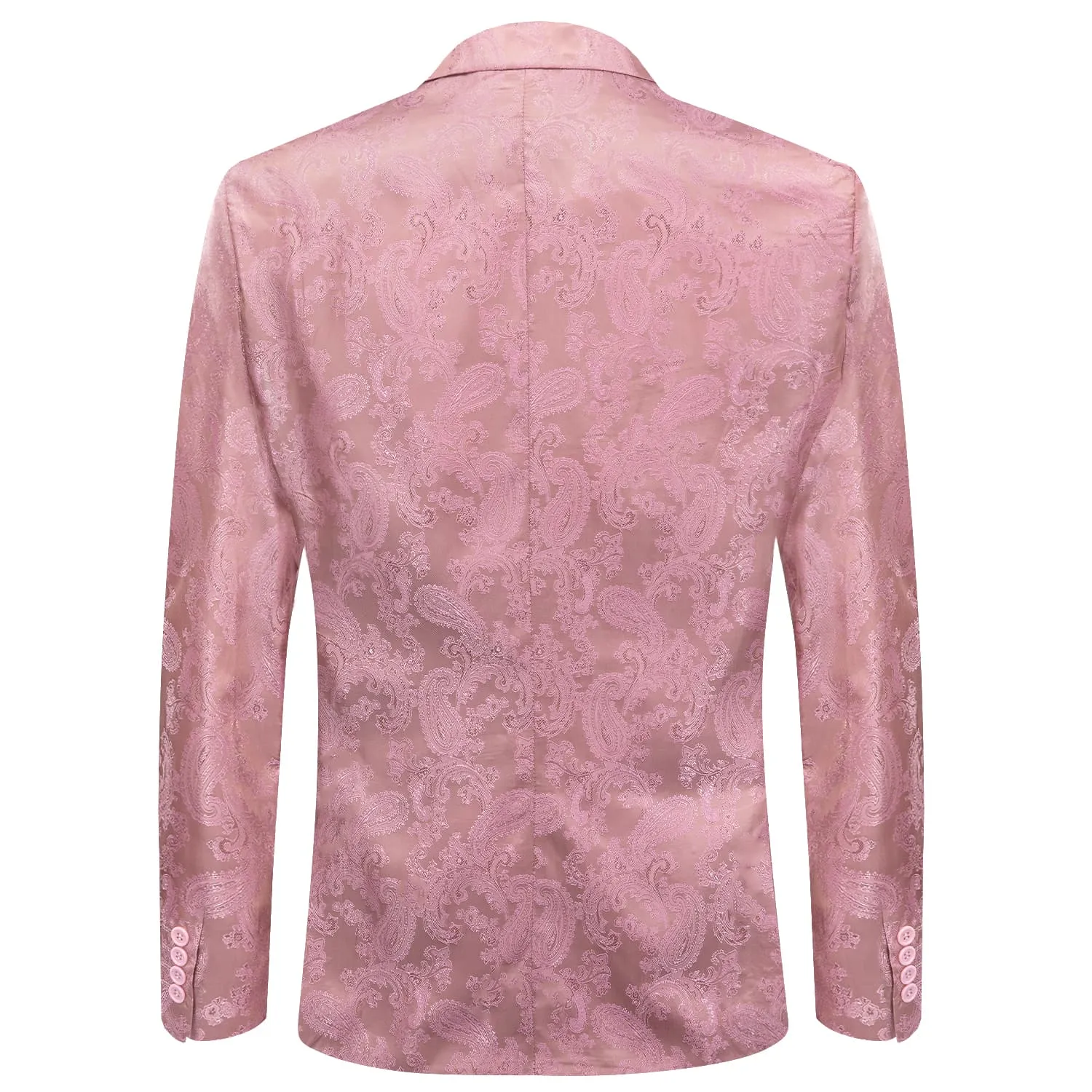 Hi-Tie Notched Lapel Blazer Pink Men's Wedding PaisleyTop Men Suit