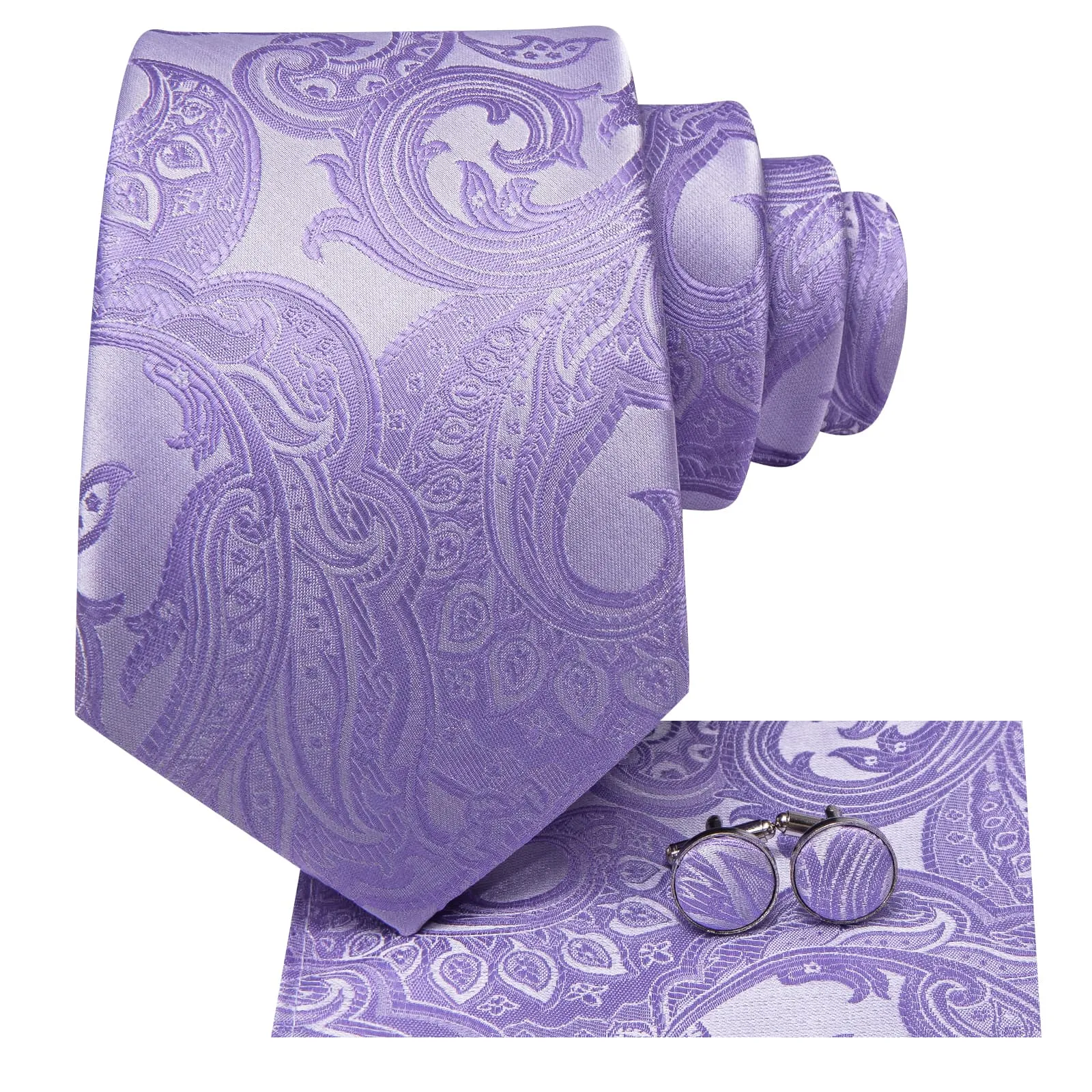 Hi-Tie Orchid Purple Floral Silk Mens Tie Handkerchief Cufflinks Set