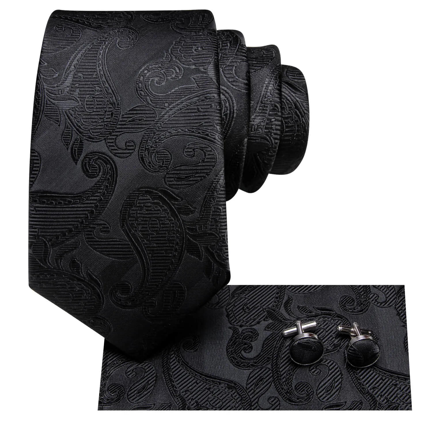 Hi-Tie Paisley Tie Black Silk Necktie for Men