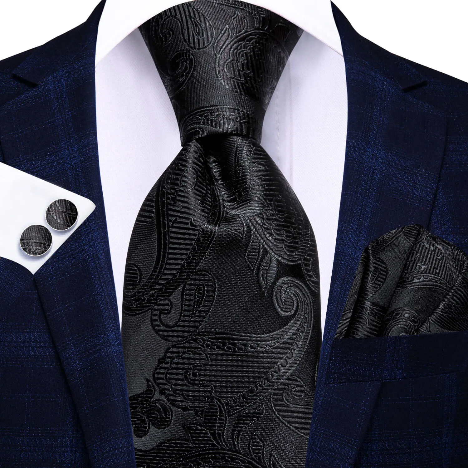 Hi-Tie Paisley Tie Black Silk Necktie for Men