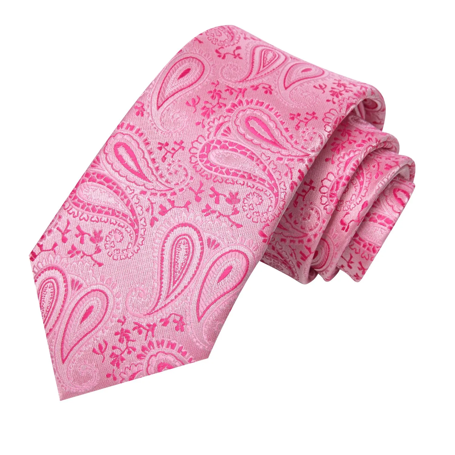 Hi-Tie Pink Paisley 67 Inch Extra Long Tie Handkerchief Cufflinks Set