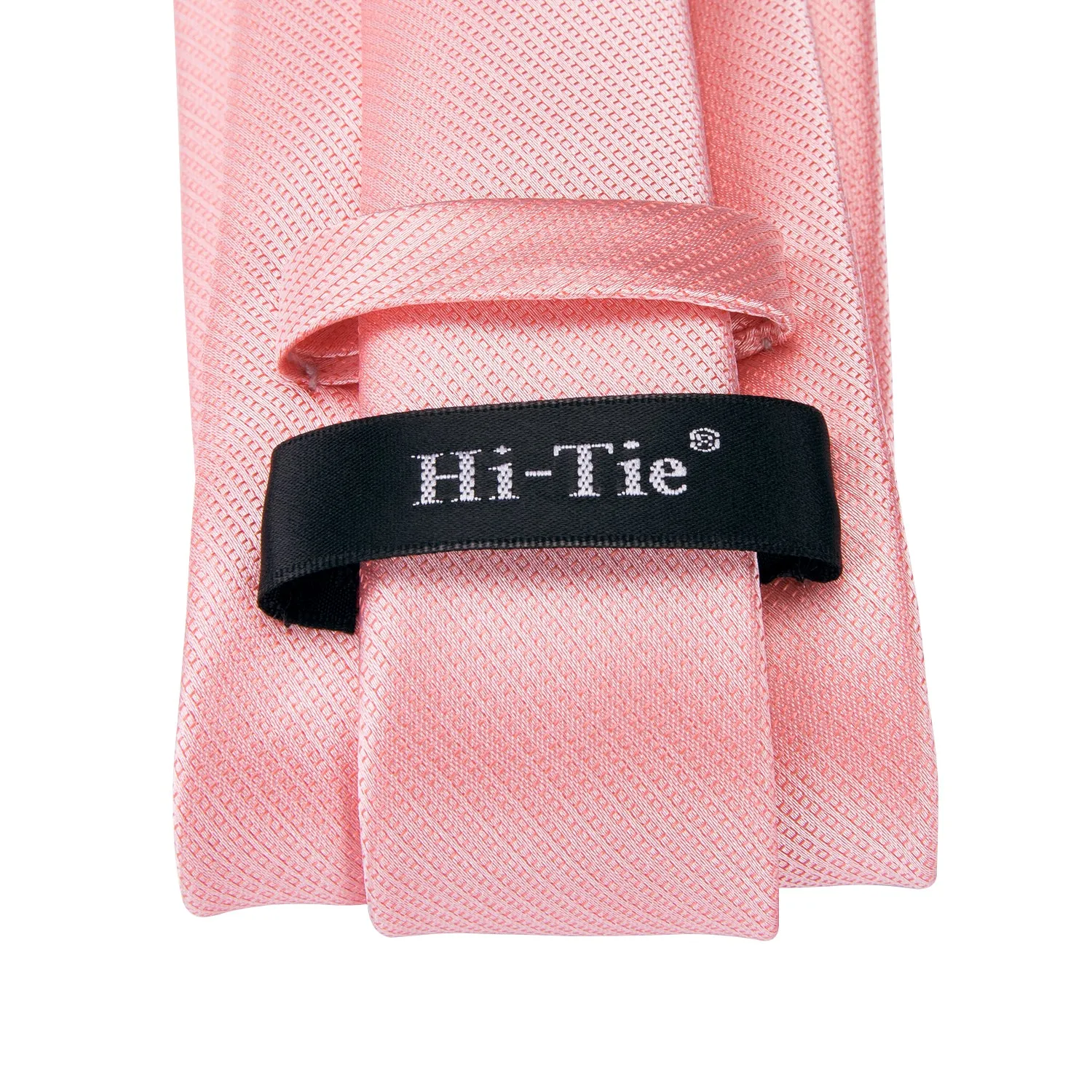 Hi-Tie Pink Satin Wedding Coral Solid Tie Pocket Square Cufflinks Set