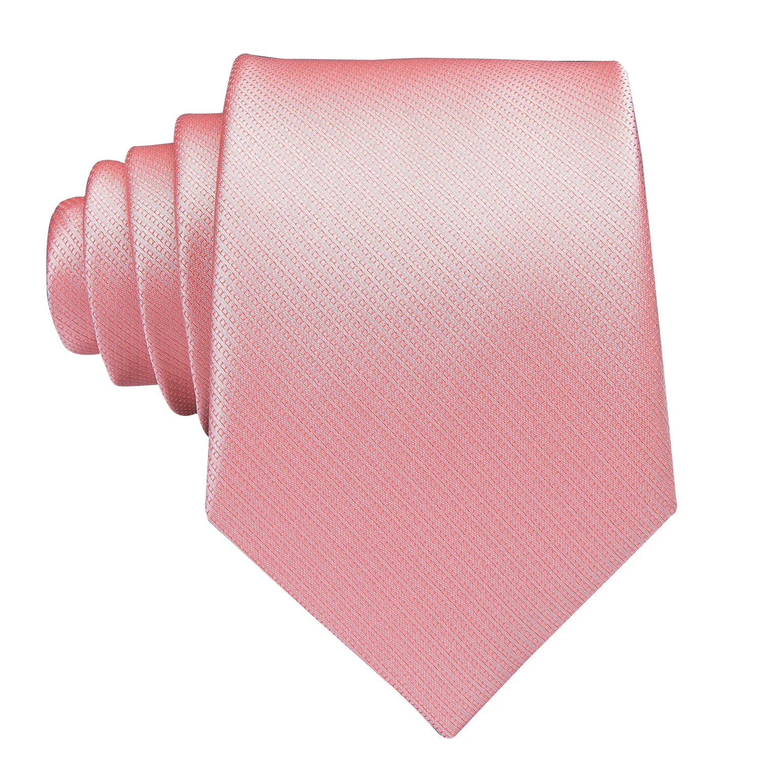 Hi-Tie Pink Satin Wedding Coral Solid Tie Pocket Square Cufflinks Set