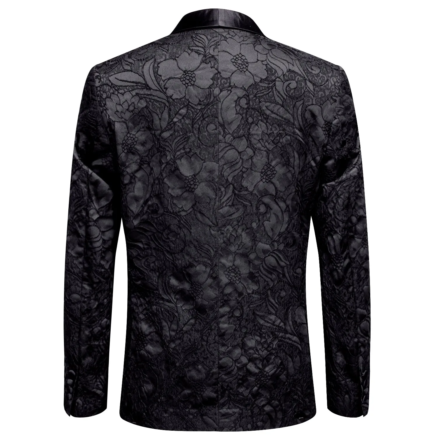 Hi-Tie Shawl Collar Blazer Black Floral Men's Wedding Suit Set