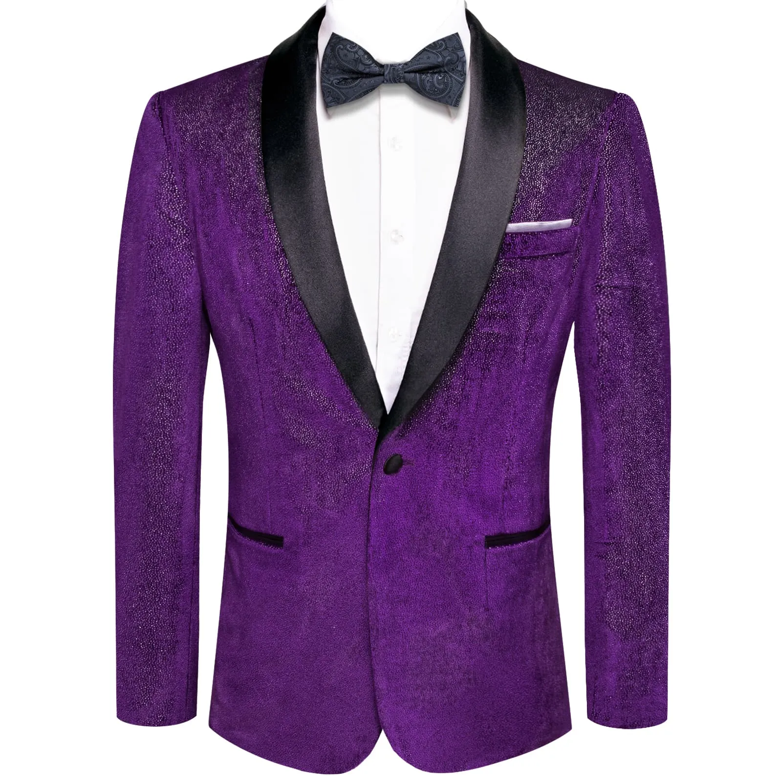 Hi-Tie Velvet Blazer Purple Formal Wedding Suit Shawl Lapel Men's Top