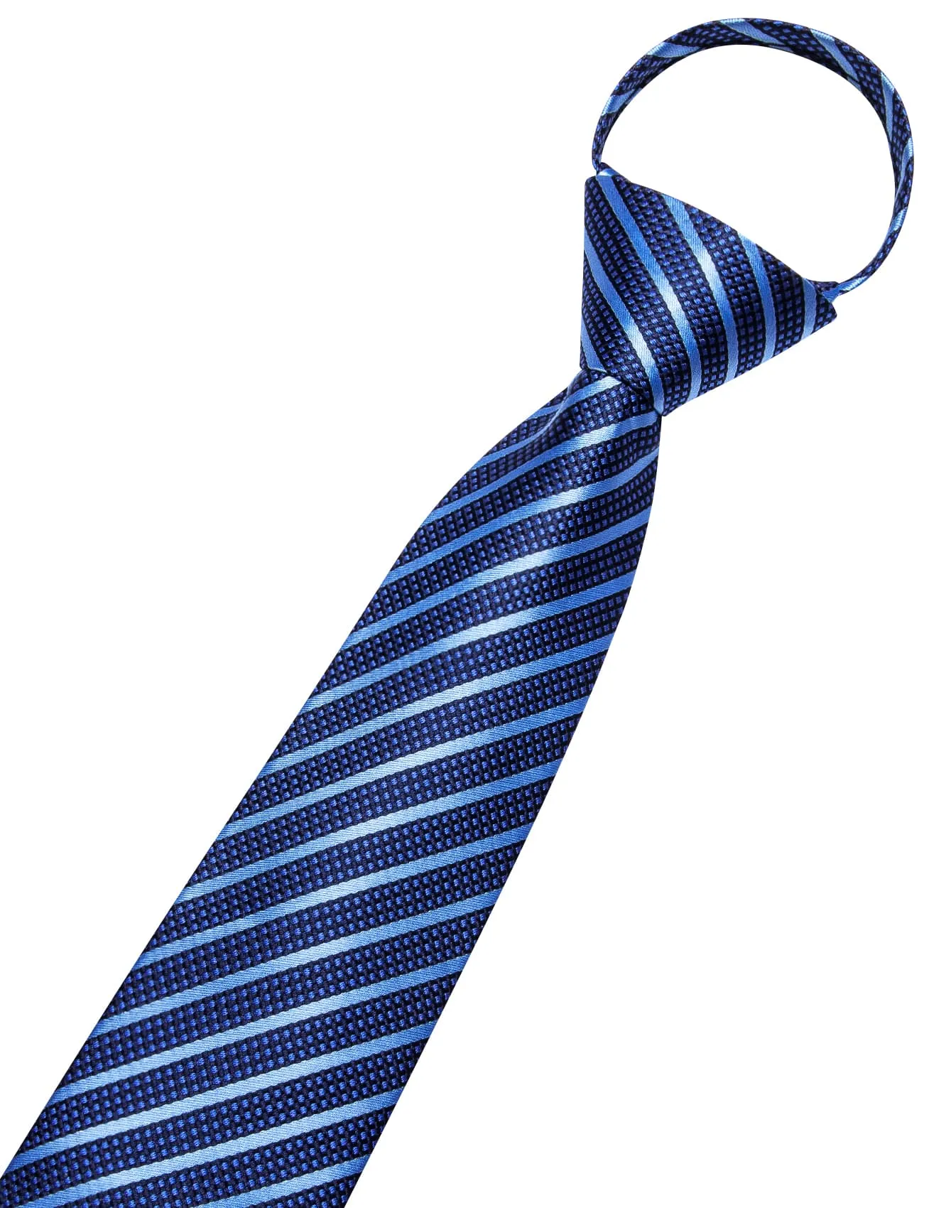 Hi-Tie Zipper Necktie Royal Blue Ties Sky Blue Stripes Men's Tie Set