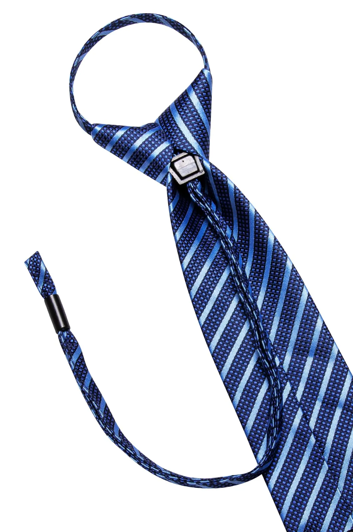 Hi-Tie Zipper Necktie Royal Blue Ties Sky Blue Stripes Men's Tie Set