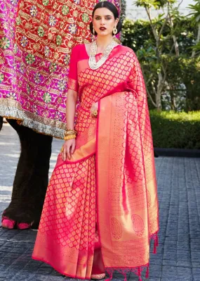 Hot Pink Handloom Weave Kanjivaram Silk Saree