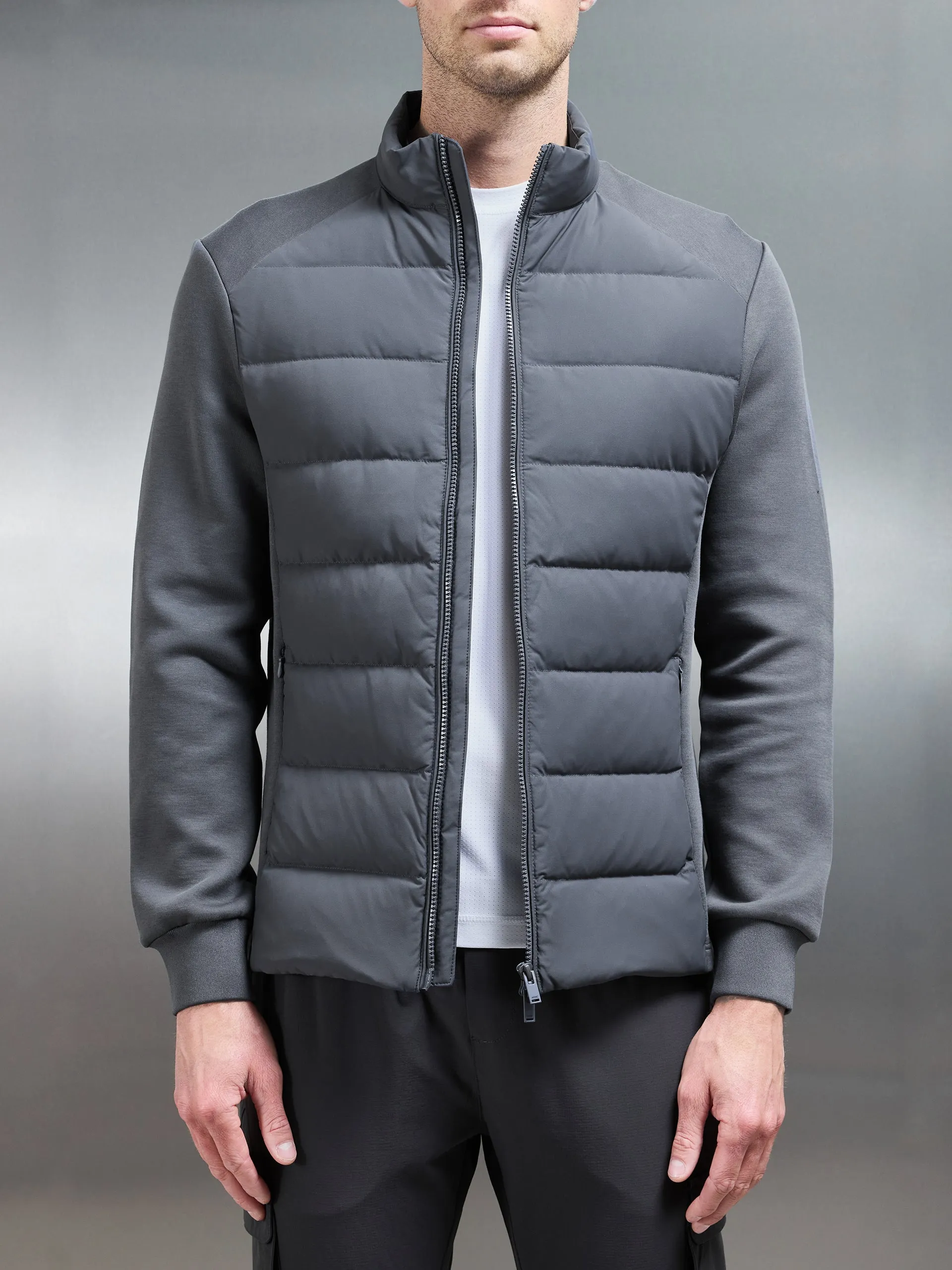 Hybrid Technical Puffer Jacket in Grey