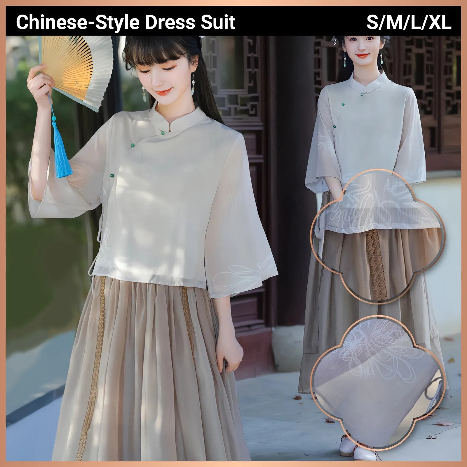 Ivory & Earth Tone New Chinese-Style Cultural Dress Suit