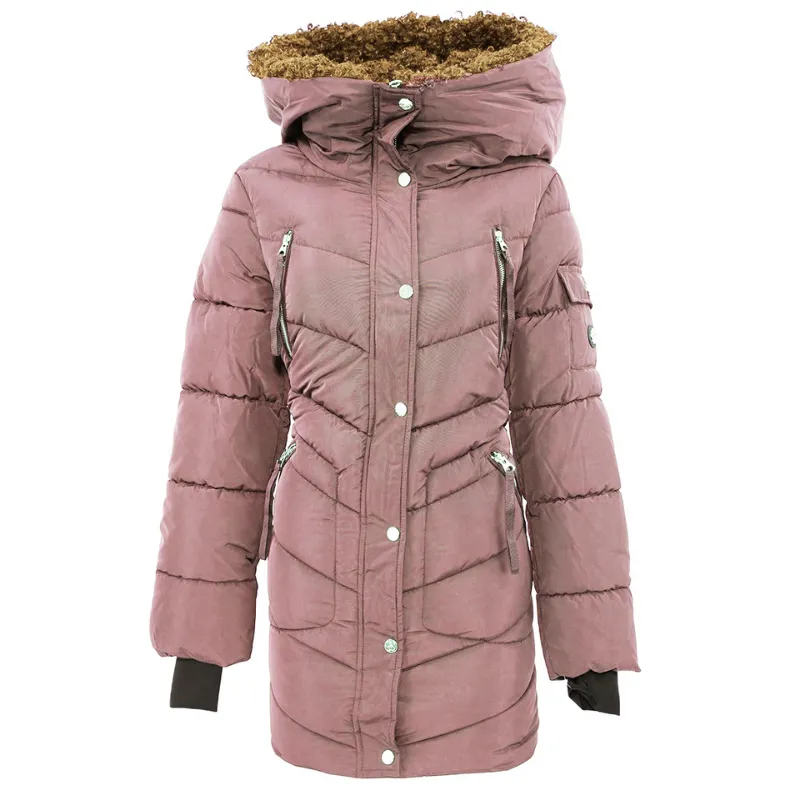 Jessica Simpson Women's Sherpa Lined Hood Chevron Puffer Jacket