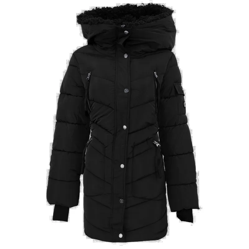 Jessica Simpson Women's Sherpa Lined Hood Chevron Puffer Jacket